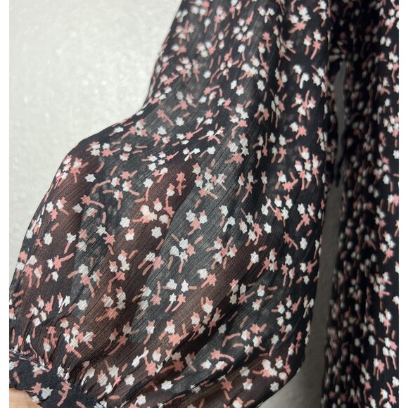 Loft Ruffle Ditsy Floral Vine Dress Knee Length Semi Sheer Long Sleeves Size XS - Picture 4 of 12